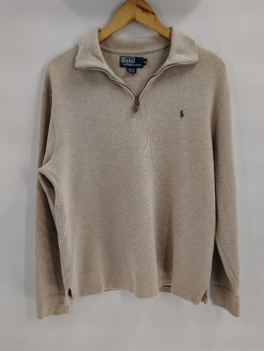 Polo Ralph Lauren Men's Estate Rib 1/4 Zip Up Beige Long Sleeve Sweater Size M